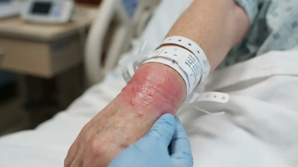 Paciente con alergia pulseras hospital por contacto directo con material plástico