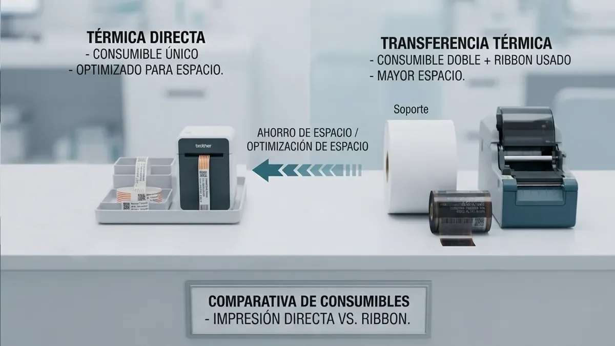 Comparativa de consumibles térmicos pulseras pacientes impresión directa vs ribbon