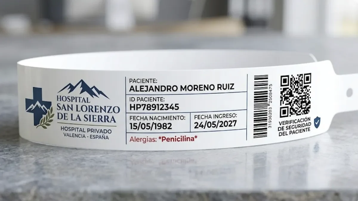 Diseño grafico de pulsera identificacion paciente para hospital privado con logo