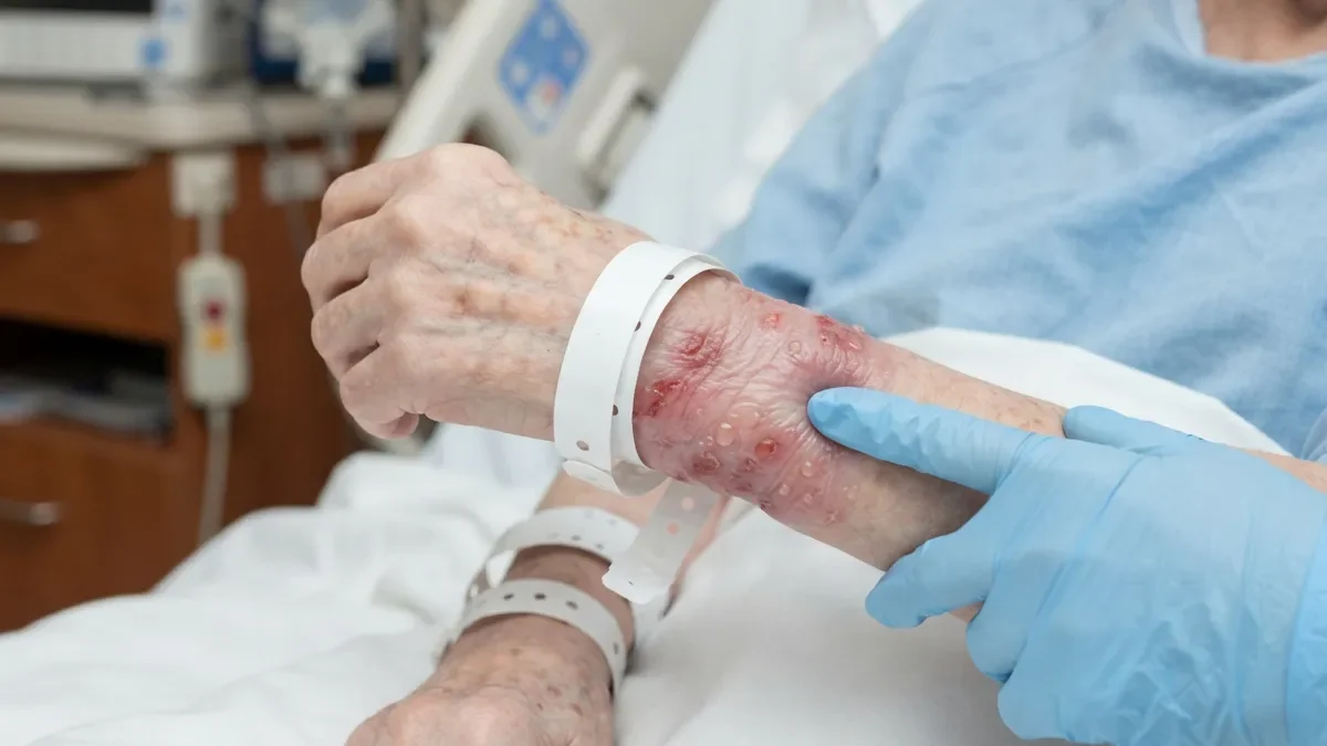 Lesiones en la muñeca causadas por alergia pulseras hospital de mala calidad